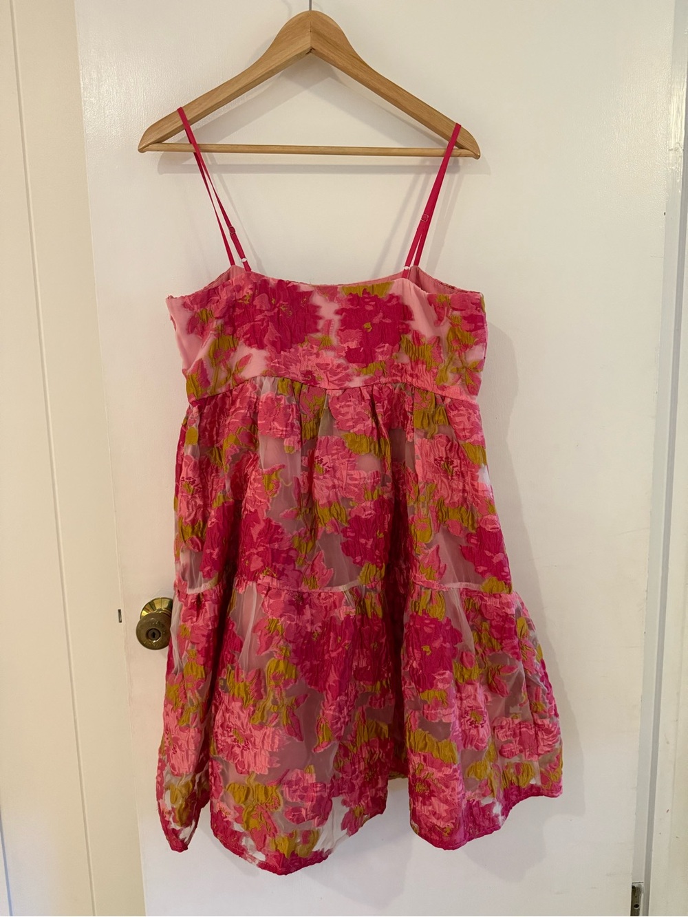 Anthropologie Pink Floral Tiered Spaghetti-Strap Dress - Picture 2 of 2